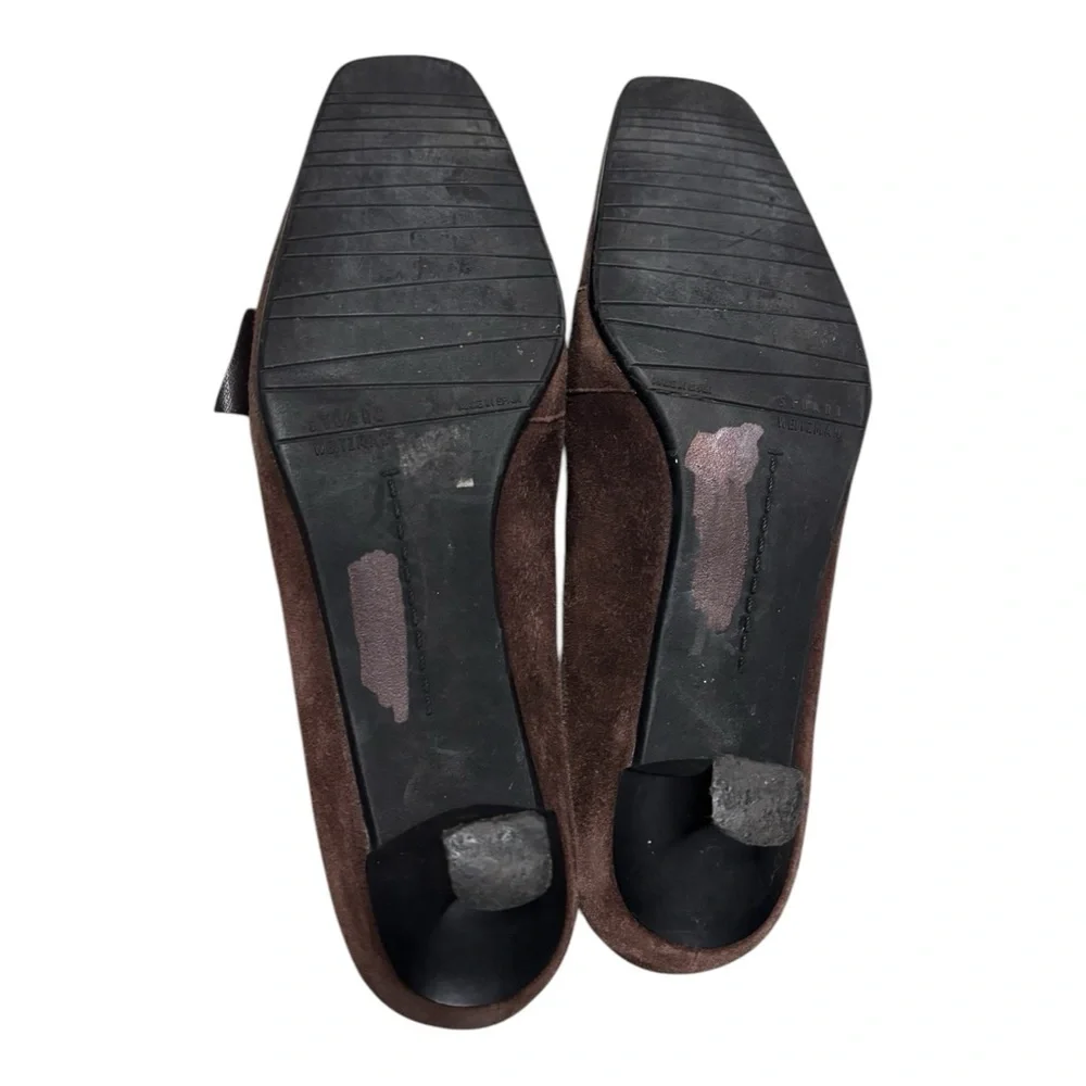 Stuart Weitzman Brown Suede Loafers Silver Buckle Kitten Heel Pumps Size 7.5 M - Picture 6 of 14